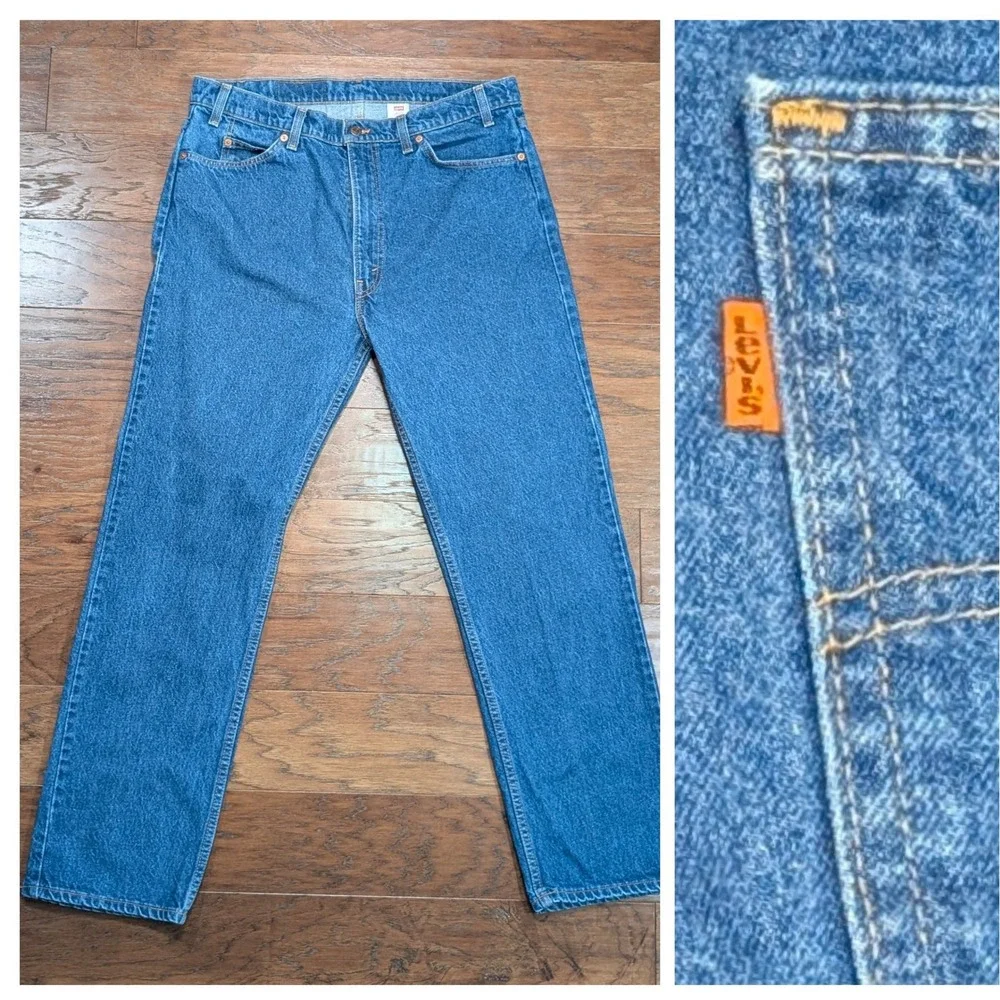 Levi's 505 Regular Fit Straight Leg Jeans Mens 38x32 Orange Tab Made in USA 1997